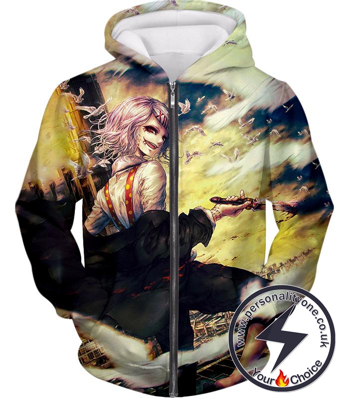 Tokyo Ghoul Crazy and Violent Ghoul Investigator Juuzou Suzuya Cool Graphic Promo Zip Up Hoodie